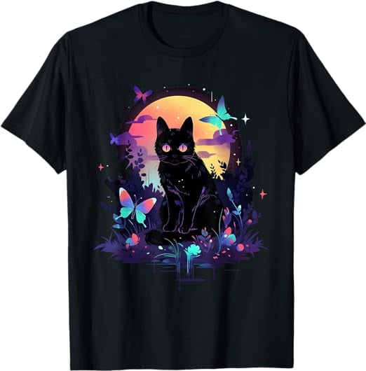 Aesthetic Cottagecore Cat with Butterly and Florals T-Shirt - Walmart.com