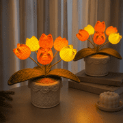 Aesthetic Cottagecore Crochet Tulip Night Light, Handmade Potted Flower LED Table Lamp with 360 Degree Rotating Base, Soft Warm Ambient Light, Romantic Holiday Gift for Home Decor Lovers