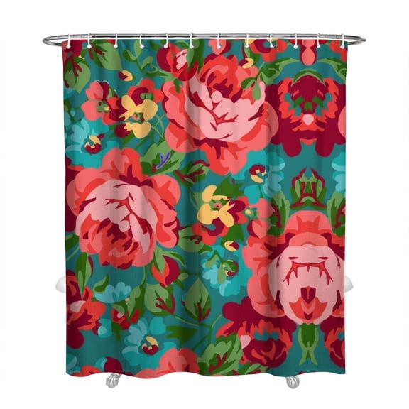 Aesthetic Country Farmhouse Floral Shower Curtain, 72x84 Polyester, Bee and Bloom Pattern with Hooks