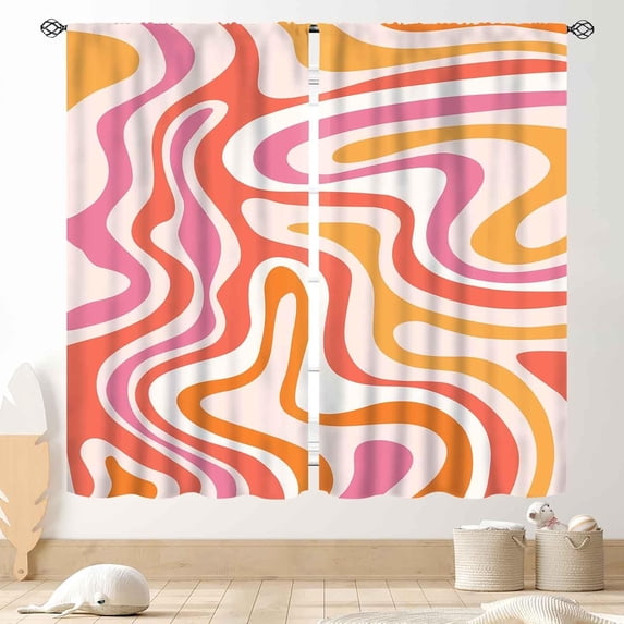 Aesthetic Curtains for Bedroom, Retro Groovy Cute 70s Orange Pink Spiral Swirl Pastel Abstract Wavy Hippie Funky Style Boho Window Treatment Drapery for Living Room kitchen Home 2 Panels, 42"x63" Inch