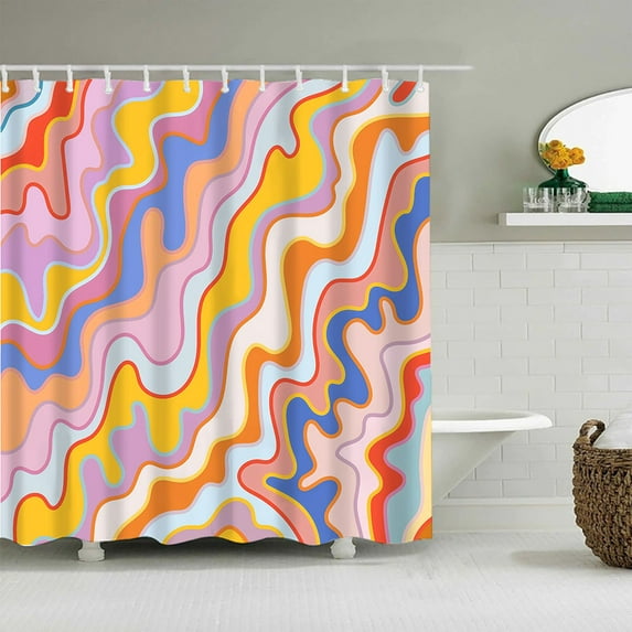 Aesthetic Cute Hippie 70 S Retro Spiral Rotating Orange Pink Colorful Psychedelic Bathroom Shower Curtain 0.8M * 1.8M