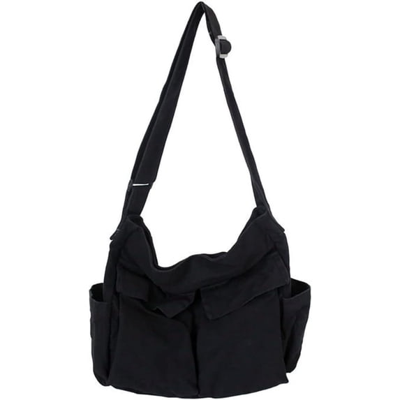 Aesthetic Cute Messenger Bag for School Vintage Black Canvas Crossbody for Women Shoulder Laptop Bag