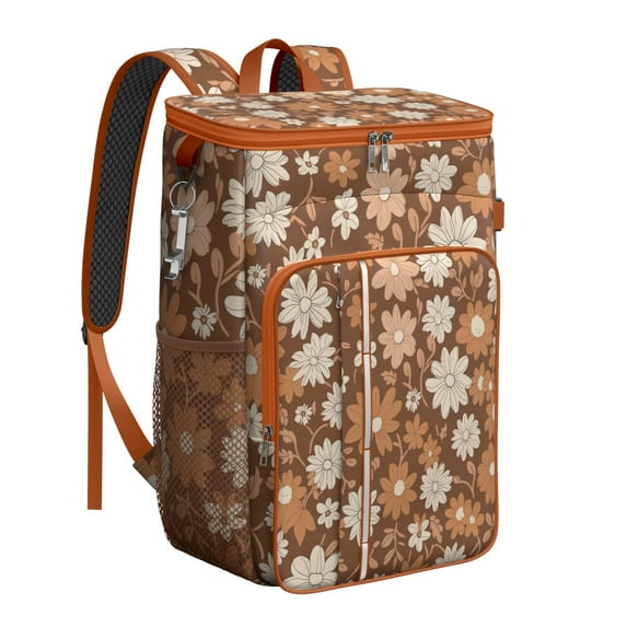 Aesthetic Daisy Backpack Cooler, Vintage Floral Insulated Lunch Bag with White and Yellow Boho Design, Waterproof for Outdoor Use