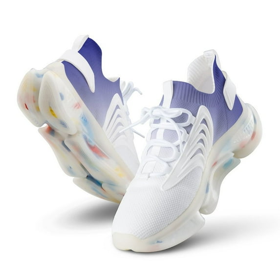 Aesthetic Dark Blue And White Gradient Walking Shoes for Men Woman Lightweight Tennis Fashion Elastic Sports Shoes Cushion Basketball Shoes