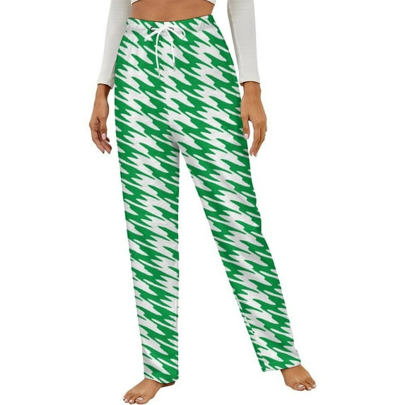 Aesthetic Dark Green And White Ripple Winter Female Pants Flannel High Waist Women Pants Lady Warm Straight Leg Plush Trousers