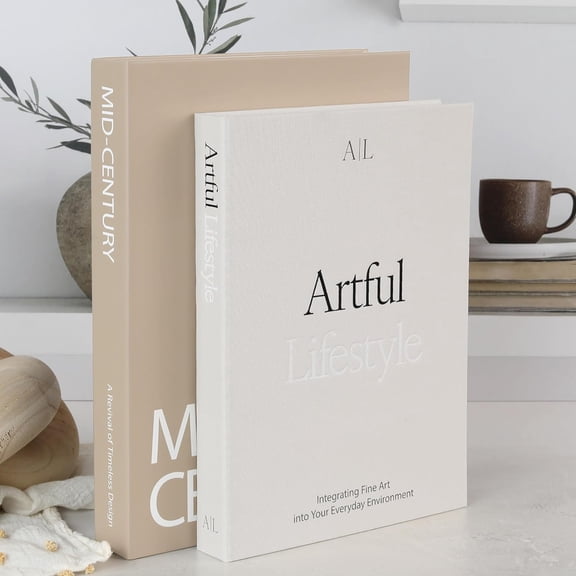 Aesthetic Decorative Books - 2 pcs Stylish Boxes Enhance Your Coffee Table, Bookshelf or Mantel Decor - Beautiful Fake/Faux Books for Modern Home Decoration, Photo Storage and as a Keepsake Box