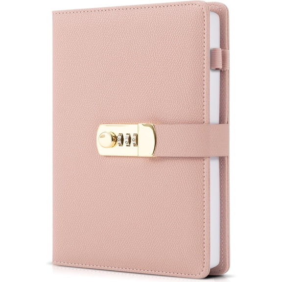 Aesthetic Diary with Lock - Beautiful Leather Journal with Easy to Change Code Lock & Refillable Pages - Quality 8.5x5.6” Planner for Women with Bookmark & Pen Holder to Protect Thoughts & Memories