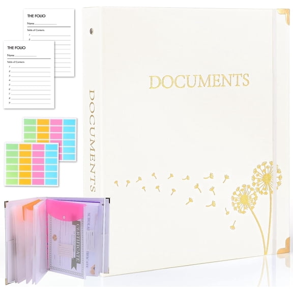 Aesthetic Document Organizer Linen Folio Folders with Pockets, 3-Ring Accordion Storage Binders Expanding File Folder for Important Papers, Documents and Files