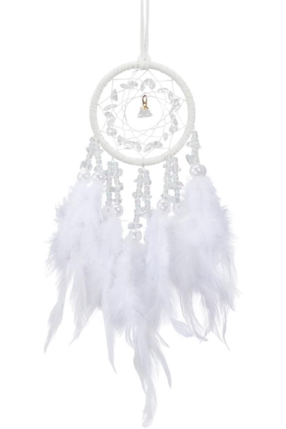 Aesthetic Dream Catcher Boho Dreamcatcher Wall Hanging with Iron Ring White Feathers Natural Gemstone Chips Vintage Woven Net Dangle