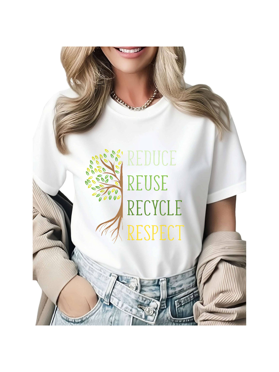 Aesthetic Eco Friendly Gift Reduce Reuse Recycle Graphic Tees Womans T shirt White/Black S-5XL Tops