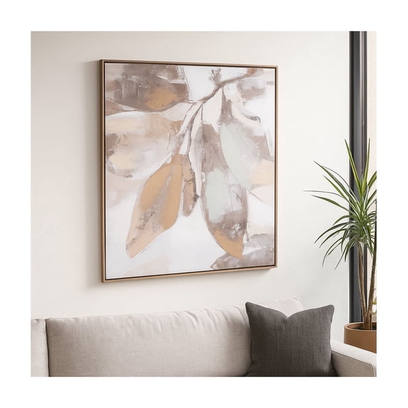 Elegant Fall Leaves Framed Canvas Wall Art - Wall Decor Perfect for Living Room, House Accent, Dining Room, and Bedroom Decor - Hanging Wall Art for Bathroom, Office, or Library - 40", Brown & Ivory