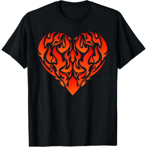 Aesthetic Flaming Heart Red Orange Fire Flame Lovers T-Shirt