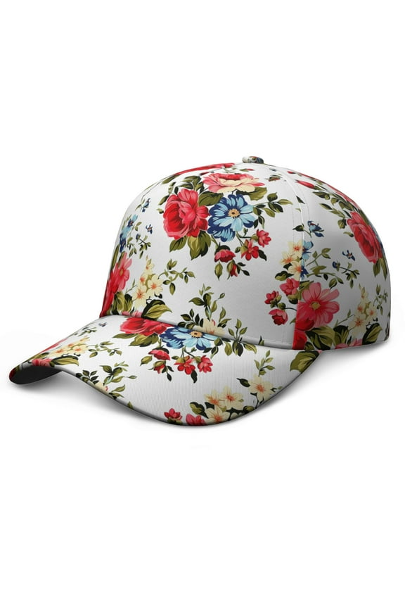 Aesthetic Floral Baseball Cap – Botanical Vintage Dad Hat with Watercolor Flower Pattern, Romantic Wildflower and Butterfly Illustration, Comfortable Snapback