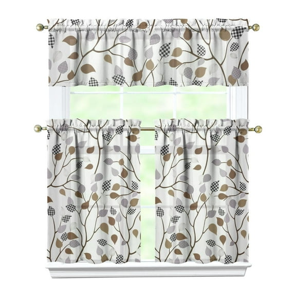 Aesthetic Floral Design Kitchen Curtains 3-Piece Set Rod Pocket Window Treatment