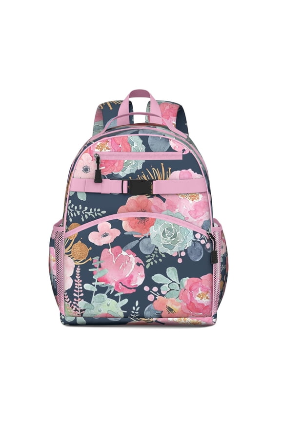Floral Design School Backpack Adjustable Padded Shoulder Straps Chest Strap Durable Water-resistant Bookbag for Daily Use