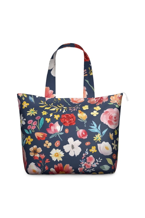 Aesthetic Floral Design Travel Bag Boho Watercolor Flower Pattern Weekender Tote, Lightweight, , Multiple Pockets