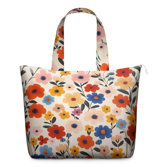 Aesthetic Floral Design Travel Bag Boho Watercolor Flower Pattern Weekender Tote, Lightweight, , Multiple Pockets
