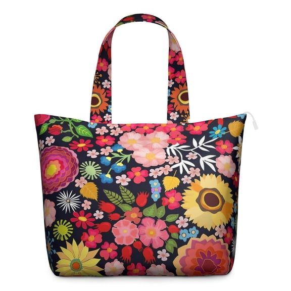 Aesthetic Floral Design Weekender Bag, Large Capacity Carry-On Tote with Secure Zipper Closure for Women
