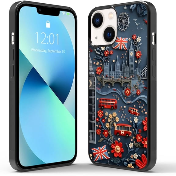 Aesthetic Floral London Themed Phone Case Compatible with iPhone 16 15 14 13 12 11 Pro Max XR Case, TPU Shockproof Artistic Big Ben England Custom Phone Case for Girls Women Cover (London)
