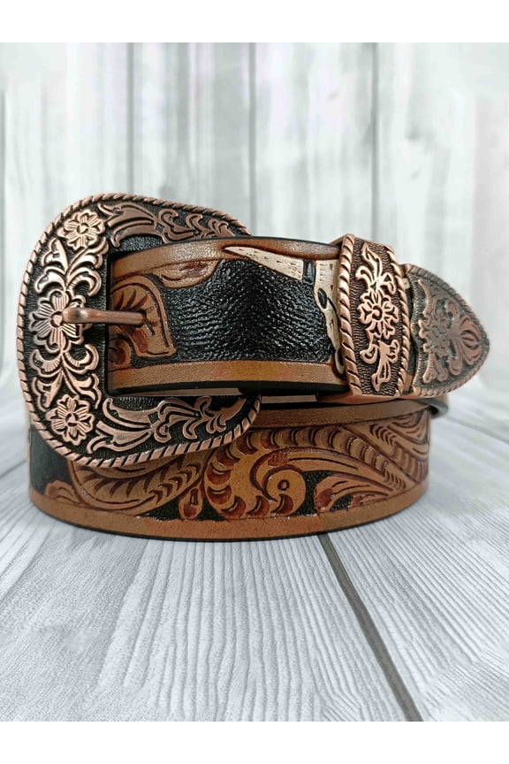 Aesthetic Floral Pattern Tooled Western Belt