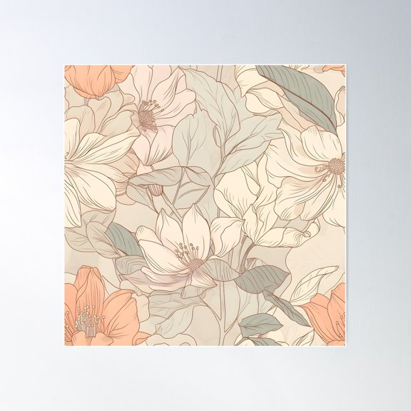 Aesthetic Floral Seamless Pattern In Pastel Colors With Lilies Drawn In Fine Graphics Style Poster Wall Art, Modern Wall Decor For Living Room Bedroom, 24x24 UNFRAMED