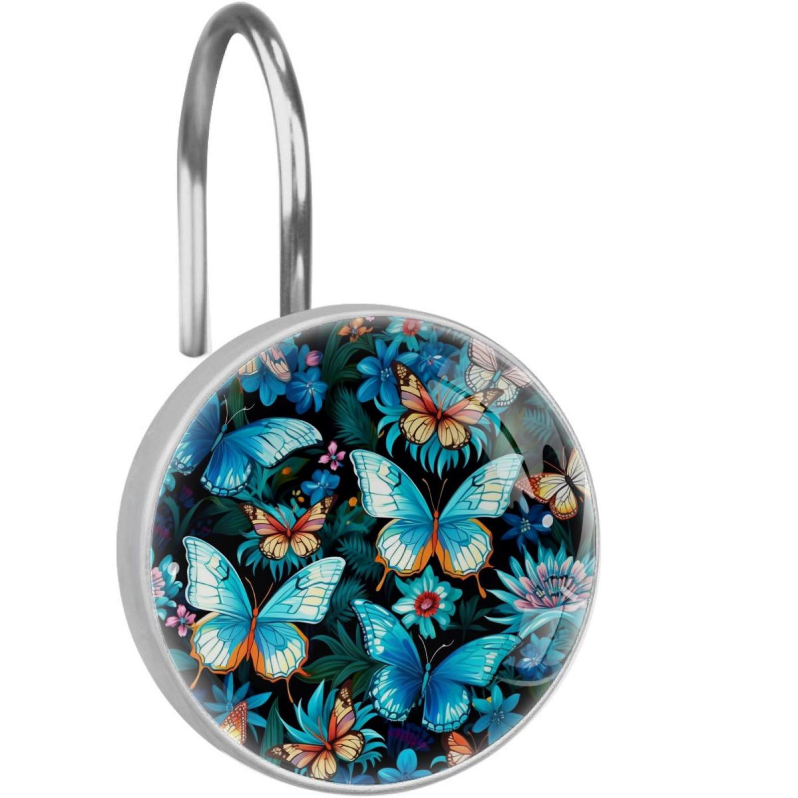 Aesthetic Flower Butterfly Decorative Shower Curtain Hooks - Set of 12 ...