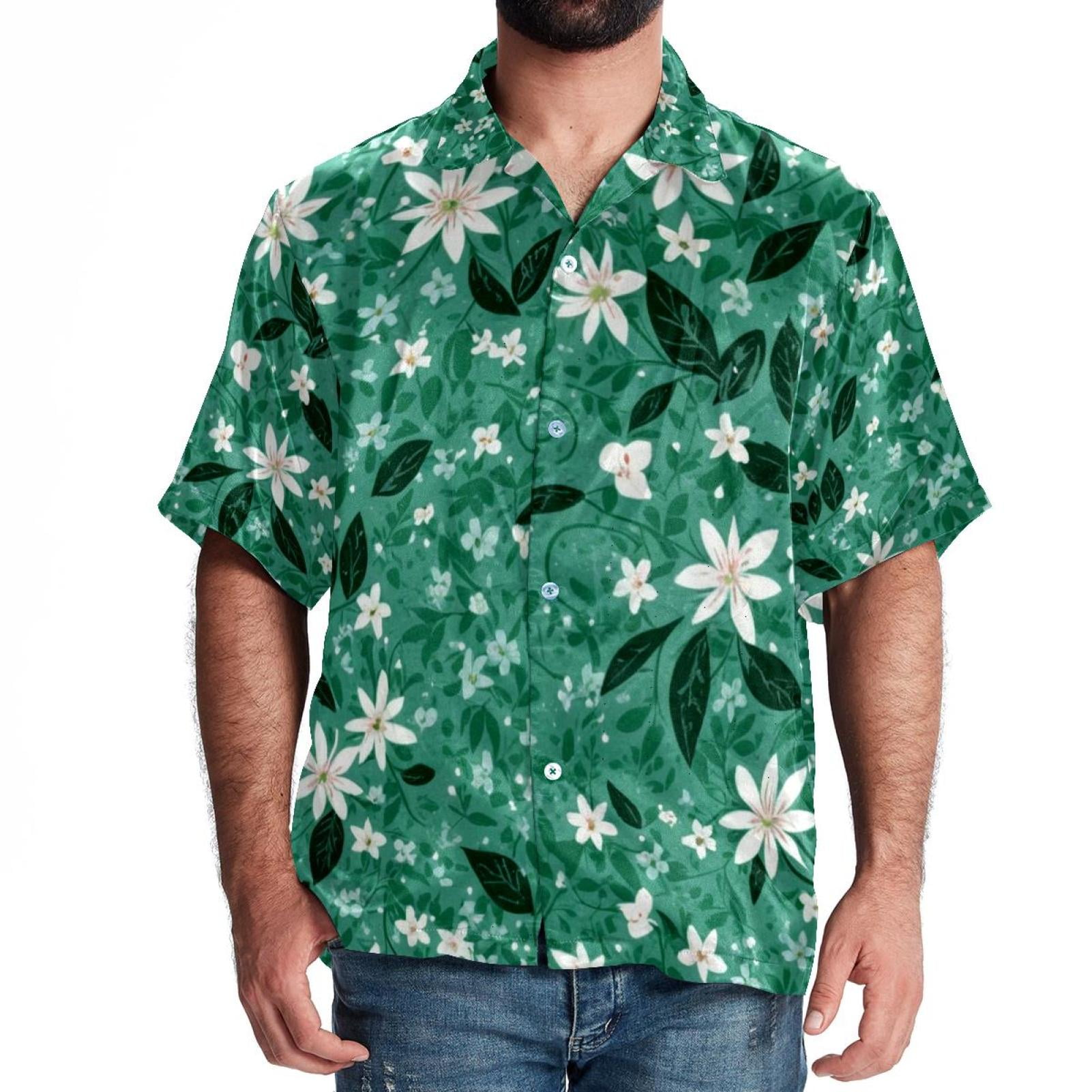 Aesthetic Flower Men's Big and Tall Short Sleeve Button Down Causal