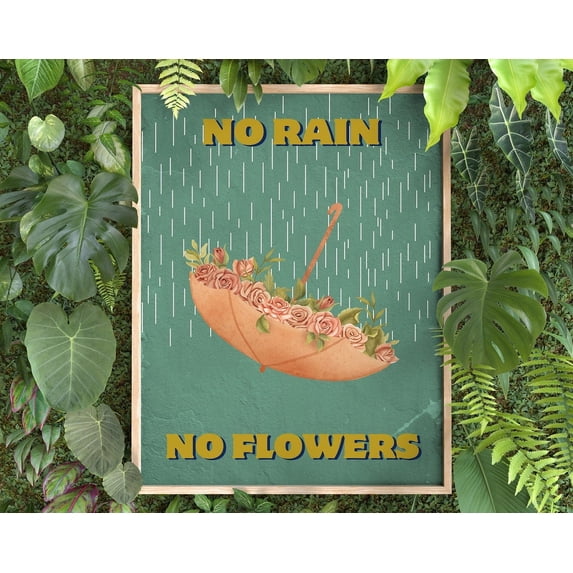 Aesthetic Flowers Print, No Rain No Flowers, Minimalist Wall Design ...