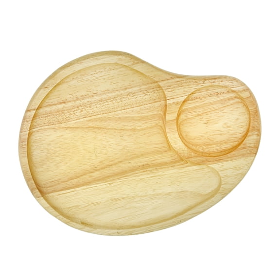 Aesthetic Functional Two Section Natural Wood Kitchen Plate with Drink Holder