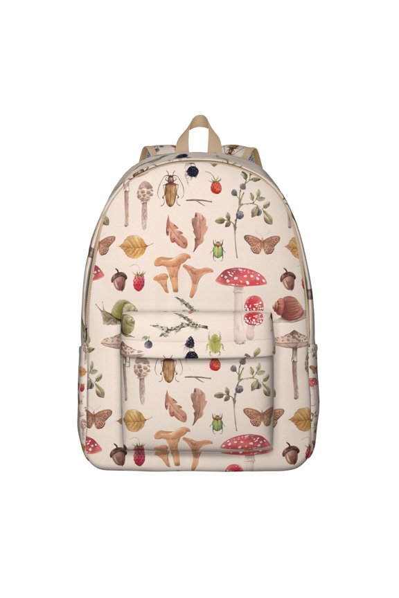Aesthetic Fungi Backpack, Gothic Mushroom School Bag with Boho Woodland Vintage Magical Forest Design, Whimsical Fairy Tale Psychedelic Pattern, Trippy Style