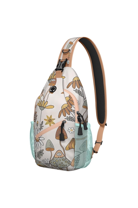 Aesthetic Fungi Crossbody Bag - Spacious & Organized Travel Daypack for Outdoor Adventures - Secure Zippers & Breathable Back Pad