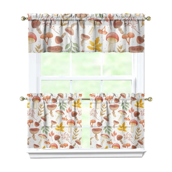 Aesthetic Fungi Gothic Kitchen Curtains Set Cottagecore Fungi and Whimsical Mushroom Rod Pocket Tier and Valance Boho and Vintage Mushroom Design