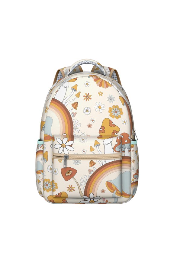 Aesthetic Fungi School Backpack Boho Gothic Psychedelic Magical Forest Mushroom Design Trippy Woodland School Bag