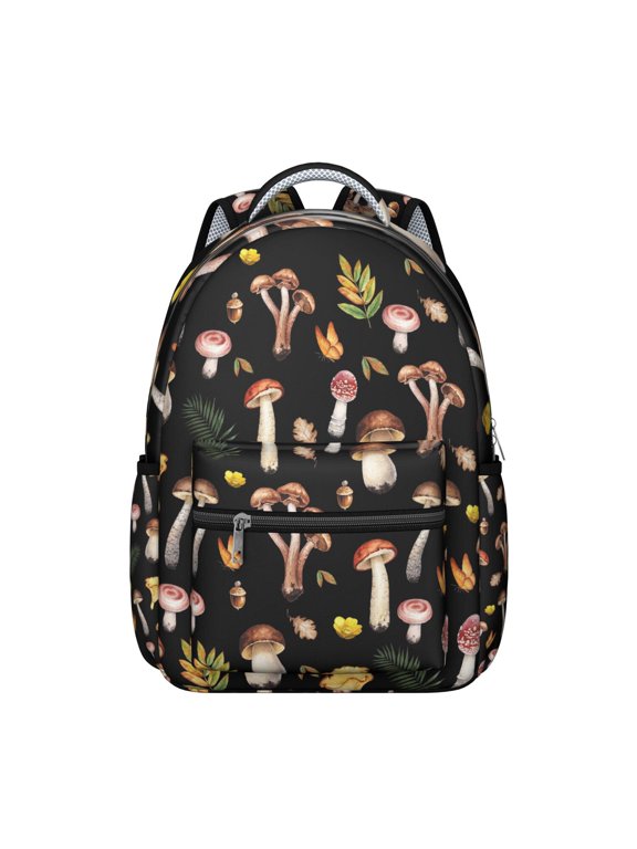 Aesthetic Fungi School Backpack Boho Gothic Psychedelic Magical Forest Mushroom Design Trippy Woodland School Bag