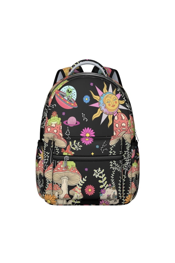 Aesthetic Fungi Students Backpack Gothic Psychedelic Trippy Magical Forest Mushroom Design Boho Woodland School Bag