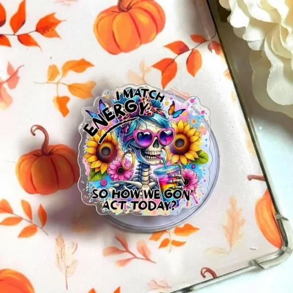 Aesthetic Funny Sarcastic Skeleton Phone Grip, Retro Snarky Skull Phone Holder, Trendy Dark Humor Edgy Goth Gift, E-Reader Grip Accessory