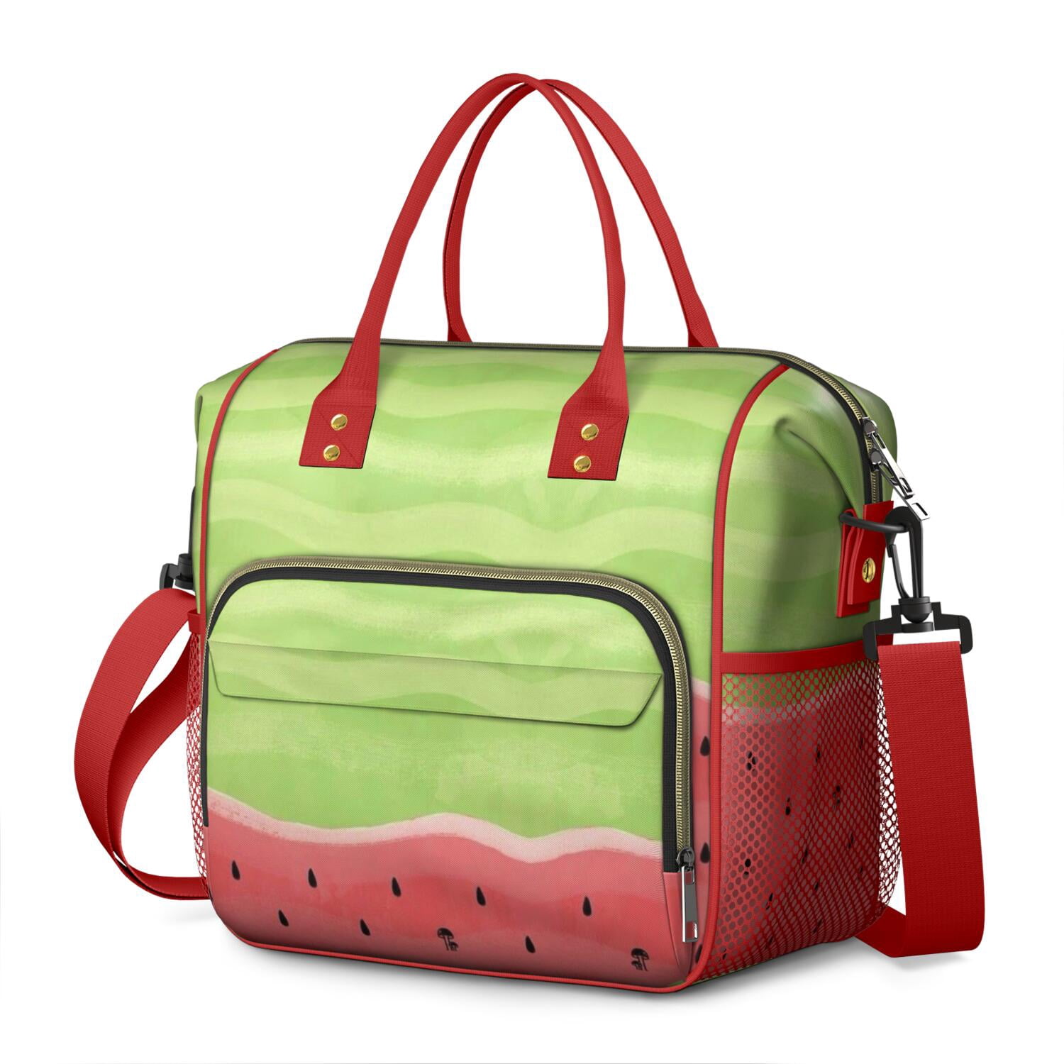 Aesthetic Geometric Watermelon Lunch Tote - Large Leakproof Cooler Bag for Men & Women, Multi-Pocket Insulated Picnic Bag for Beach & Travel
