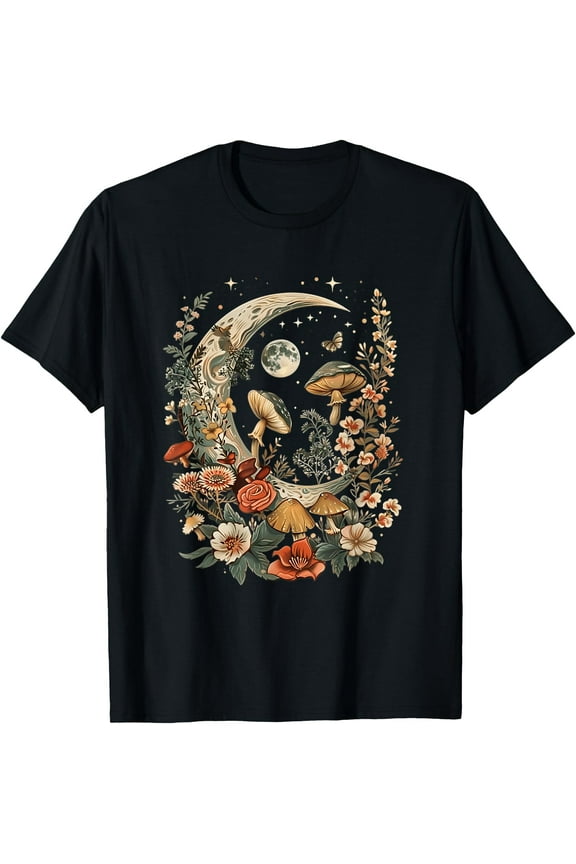 Aesthetic Goblincore And Dark Cottage Core Clothes Mushroom Unisex T-Shirt,Black color,size L