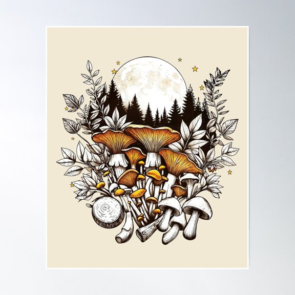 Aesthetic Goblincore And Dark Cottagecore Mushroom, Enchanted Forest Spirits And Mystical Mushroom Creatures, Mushrooms, Cute, Goblincore Poster Wall Art, Modern Wall Decor, 8x12 UNFRAMED