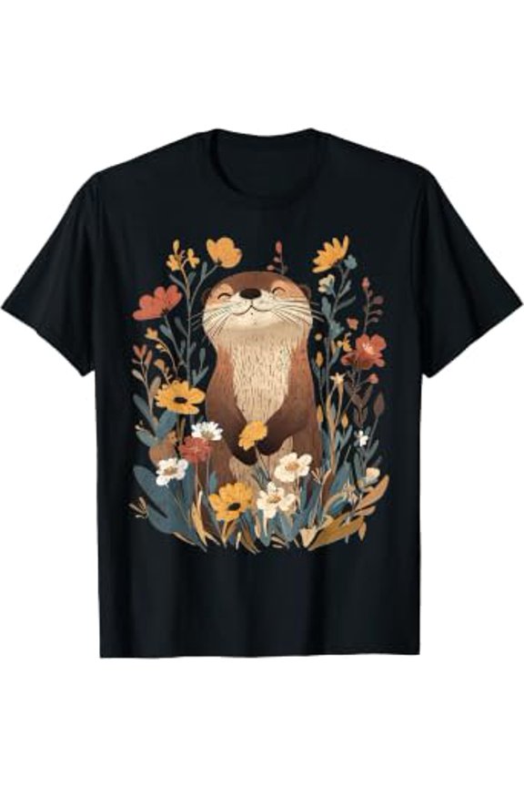 Aesthetic Goblincore Wildflower Art Floral Sea Otters Lover T-Shirt