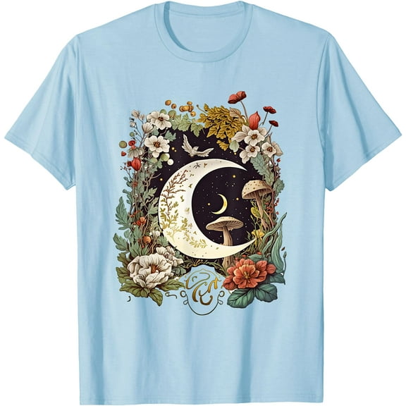 Aesthetic Goblincore and Dark Cottagecore Mushroom Unisex T-Shirt for Men Women Kids Toddler,Light Blue Color,Size L