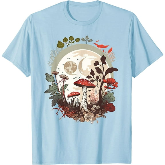 Aesthetic Goblincore and dark Cottagecore Mushroom Unisex T-Shirt for Men Women Kids Toddler,Light Blue Color,Size 2T