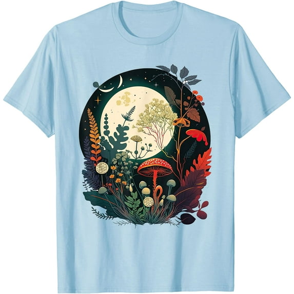 Aesthetic Goblincore and dark Cottagecore Mushroom Unisex T-Shirt for Men Women Kids Toddler,Light Blue Color,Size 3XL