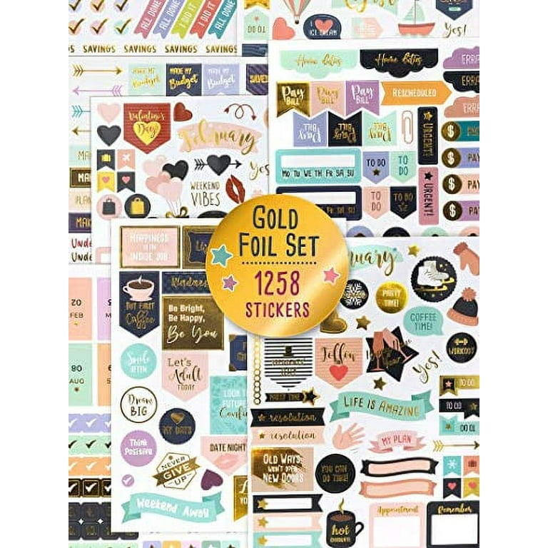 Aesthetic Gold Foil Planner Stickers - 1250+ Stunning Design Accessories  Enhance and Simplify Your Planner, Journal and Calendar 