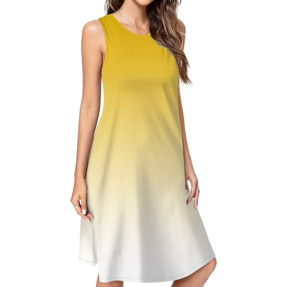 Aesthetic Golden Yellow And White Gradient Casual Sleeveless Loose Sundress Dress For Women Summer Dress Daily Woman