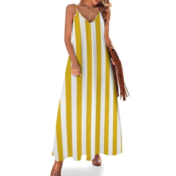 Aesthetic Golden Yellow And White Vertical Sleeveless Dress Women's Evening Dress Womans Clothing