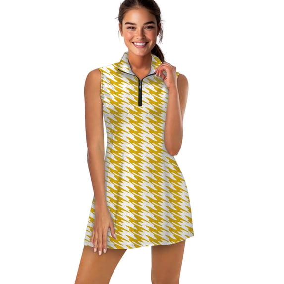 Aesthetic Golden Yellow and White Ripple Sports Dresses Women Tennis Dress Outdoor Badminton Golf Quick-Drying And Breathable Sports Dress