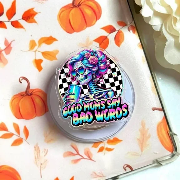 Aesthetic _Good Moms Say Bad Words_ Magnetic Phone Grip, Retro Boujee Mama Skeleton Magsafe Kickstand, Trendy Funny Coffee Lover Motherhood Gift For Her