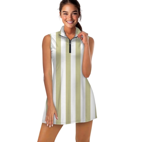 Aesthetic Green Beige and White Vertical Sports Dresses Women Tennis Dress Outdoor Badminton Golf Quick-Drying And Breathable Sports Dress