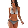 thumbnail image 1 of Aesthetic Grey And White Gradient Women's Bikini V Neck Swimsuit Set 2 Piece Over Size Bathing Suit Side Triangle Bathing Suit, 1 of 9